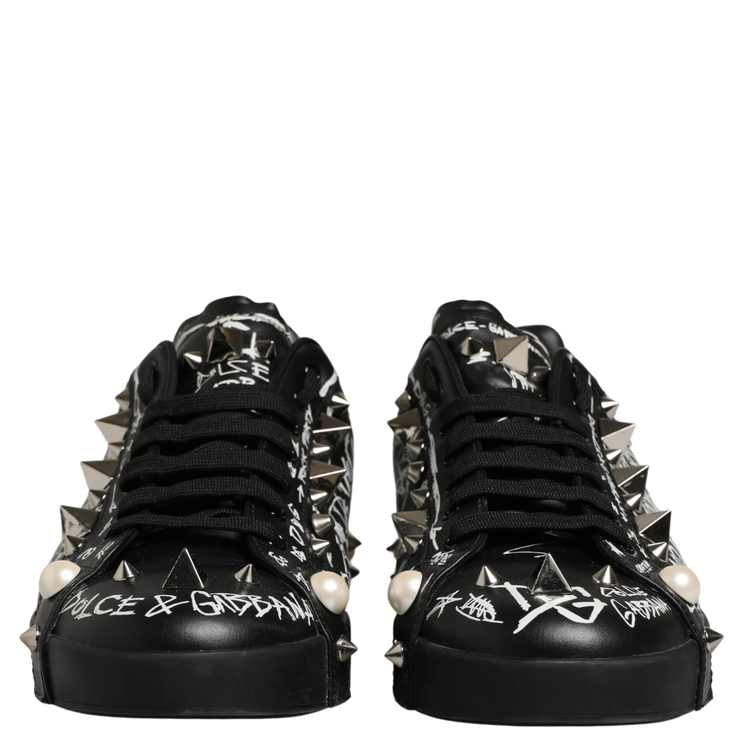 Black Portofino Graffiti Stud Sneakers Shoes