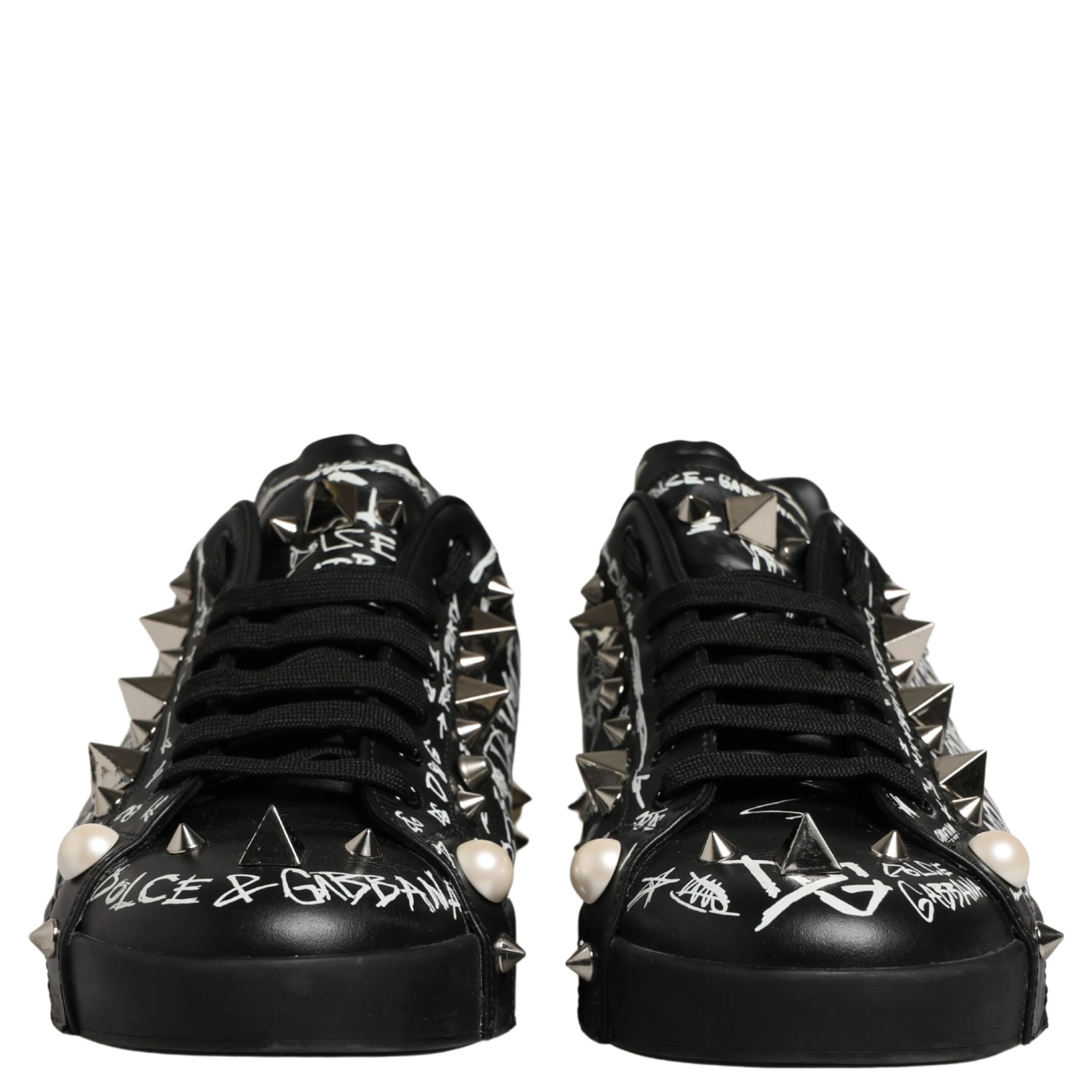 Black Portofino Graffiti Stud Sneakers Shoes