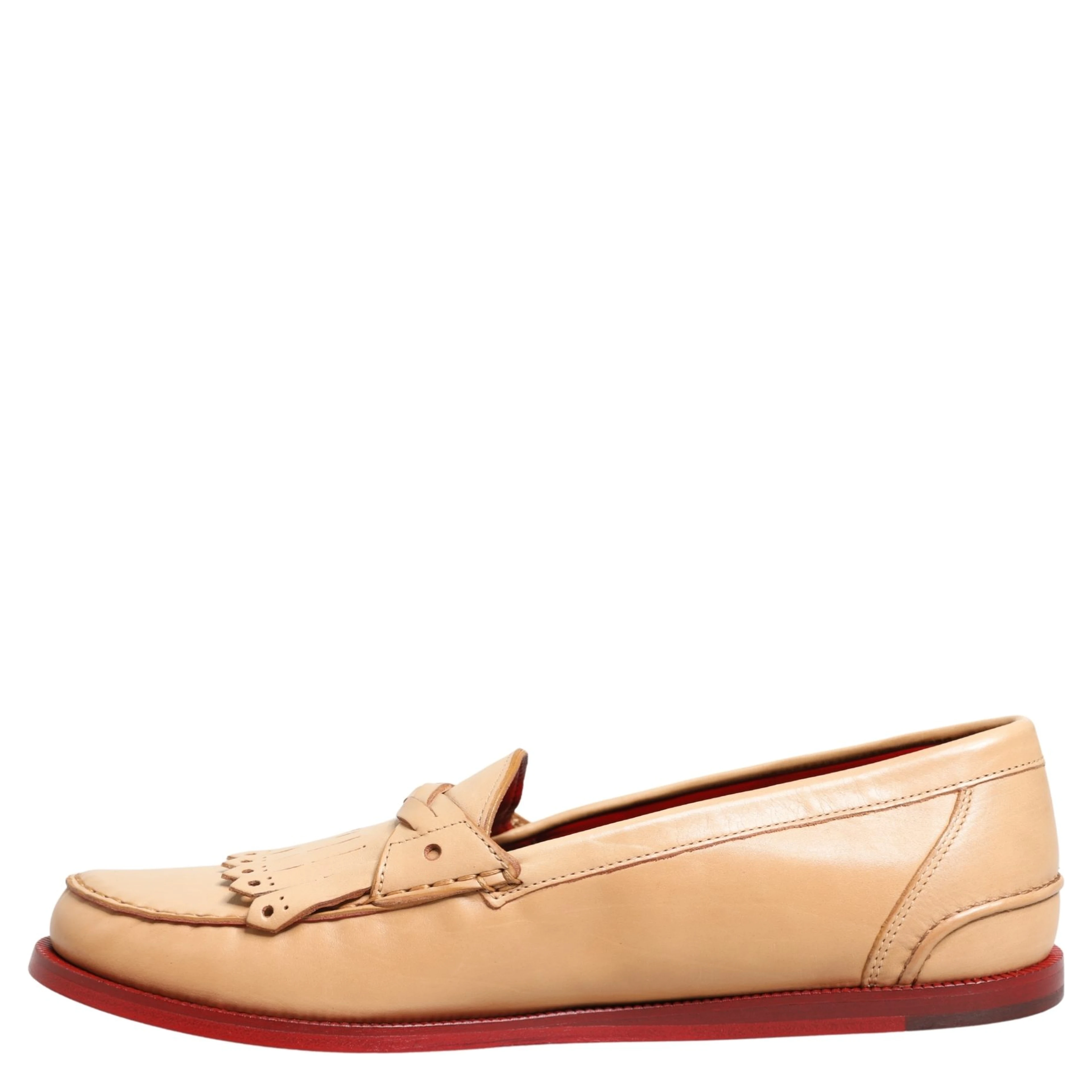 Beige Tassel Leather Men Slip On Loafers Shoes