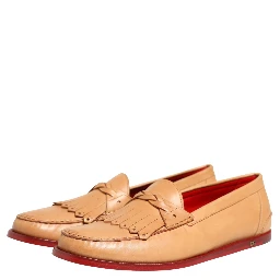 Beige Tassel Leather Men Slip On Loafers Shoes