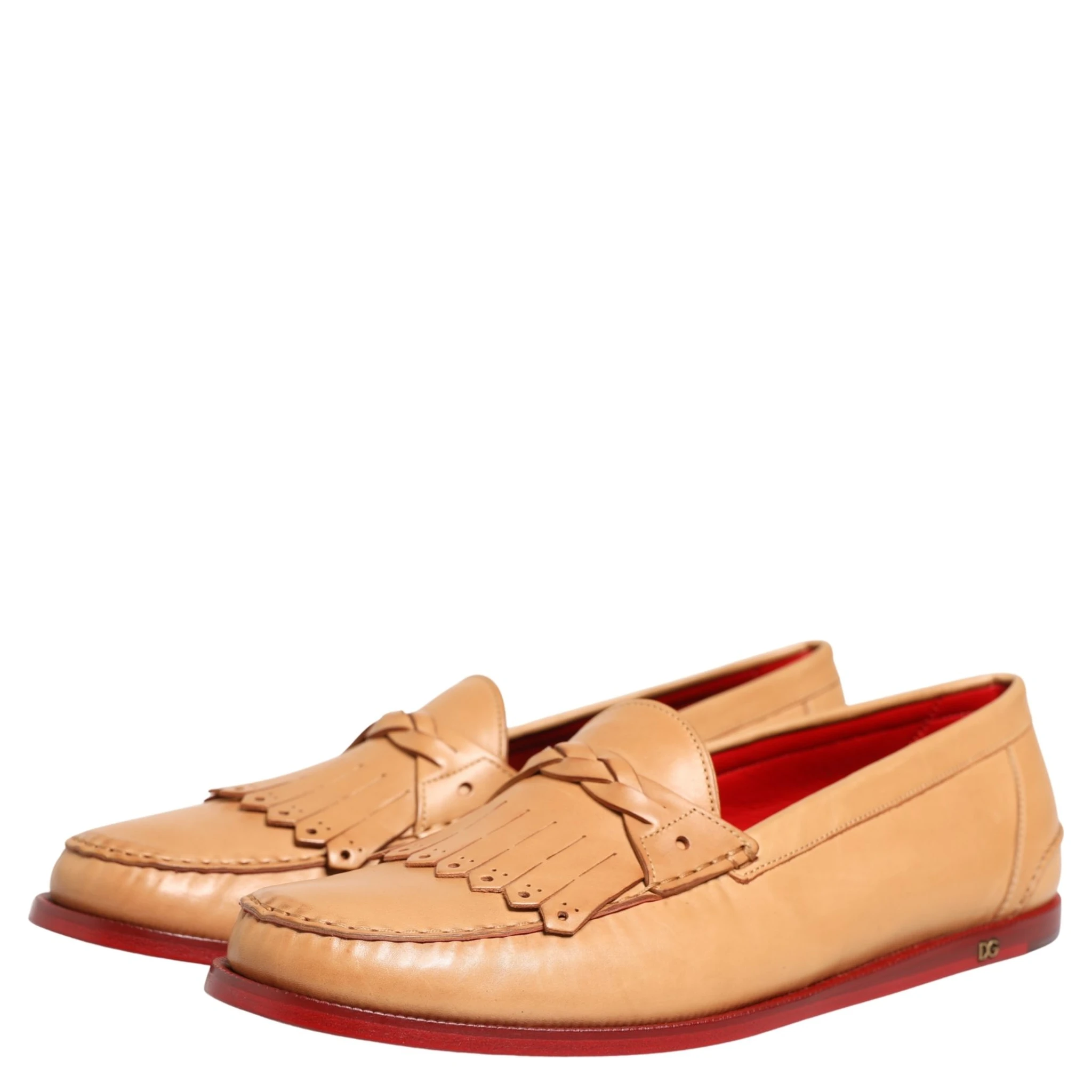 Beige Tassel Leather Men Slip On Loafers Shoes