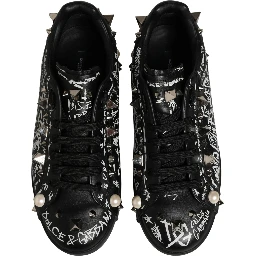 Black Portofino Graffiti Stud Sneakers Shoes