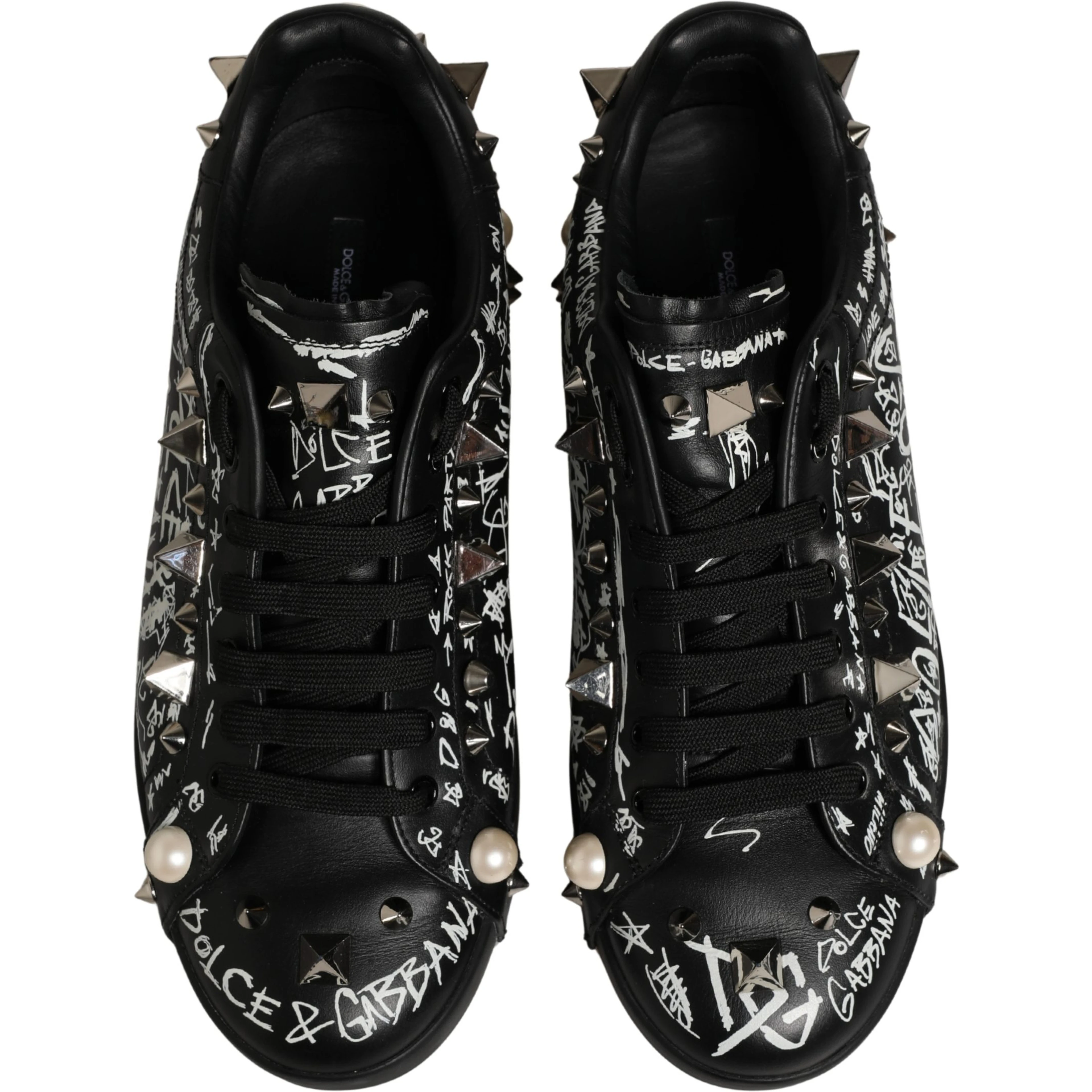 Black Portofino Graffiti Stud Sneakers Shoes