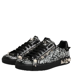 Black Portofino Graffiti Stud Sneakers Shoes