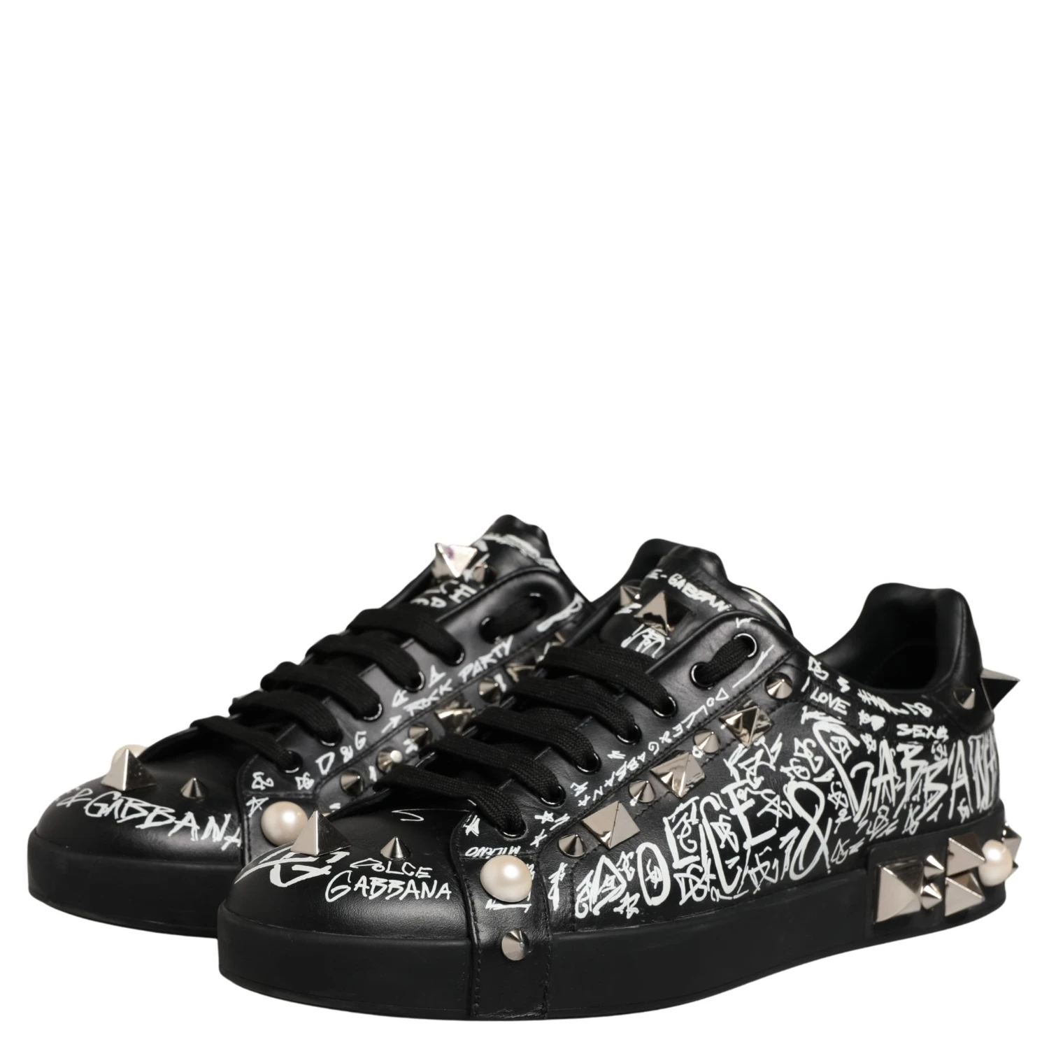 Black Portofino Graffiti Stud Sneakers Shoes