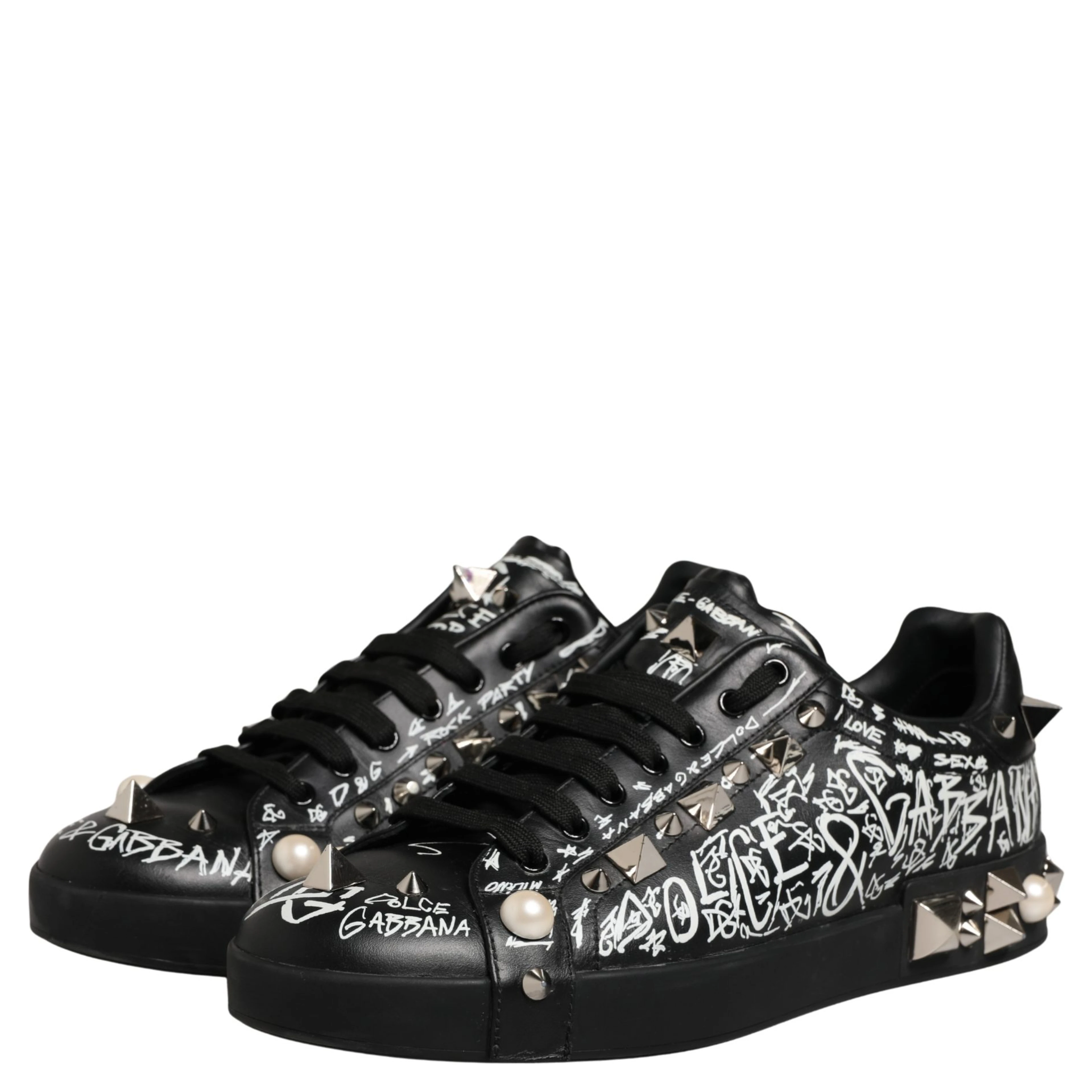 Black Portofino Graffiti Stud Sneakers Shoes