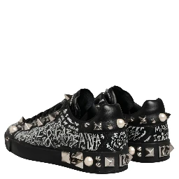 Black Portofino Graffiti Stud Sneakers Shoes