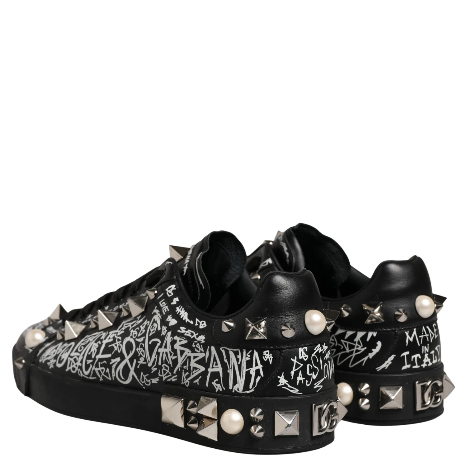 Black Portofino Graffiti Stud Sneakers Shoes