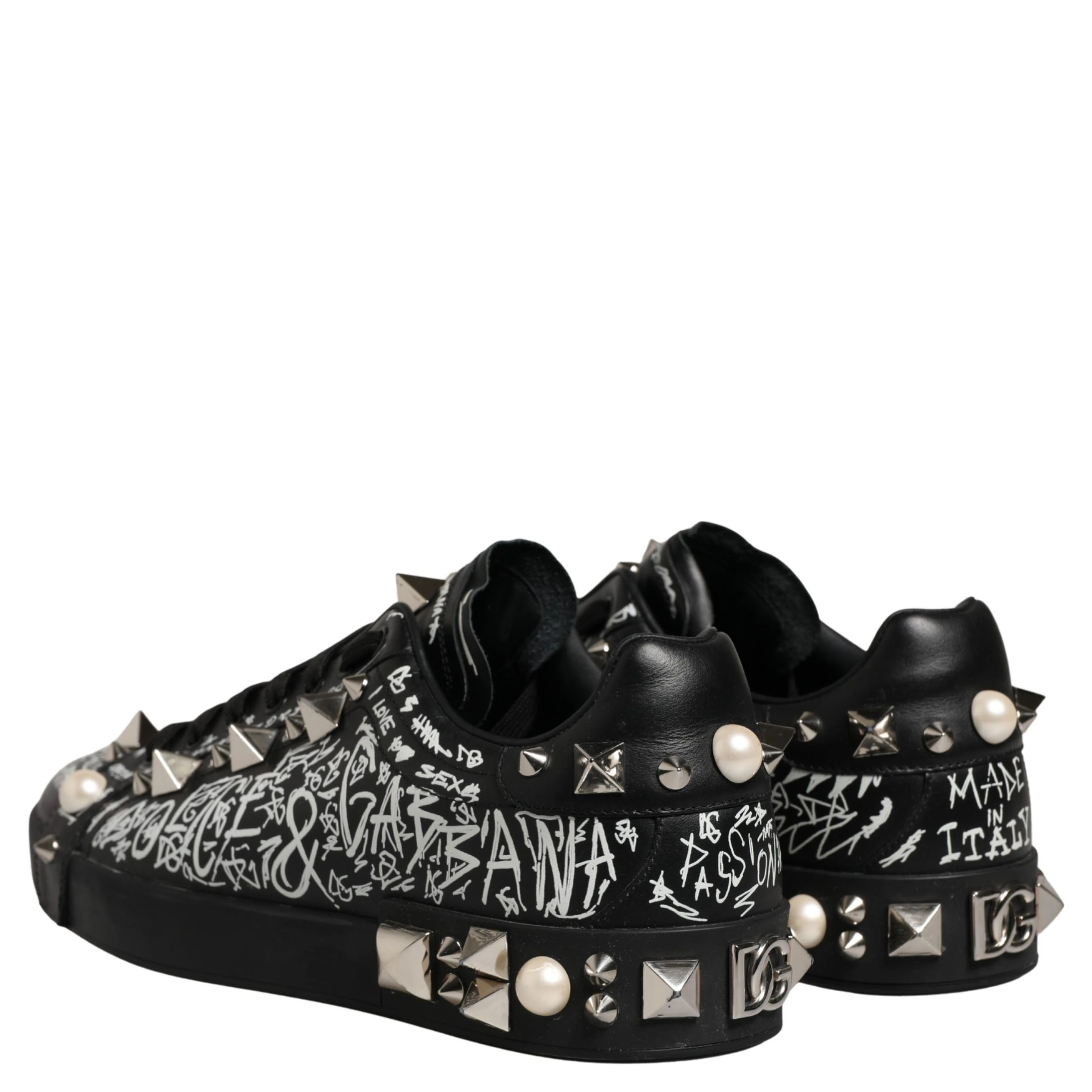 Black Portofino Graffiti Stud Sneakers Shoes