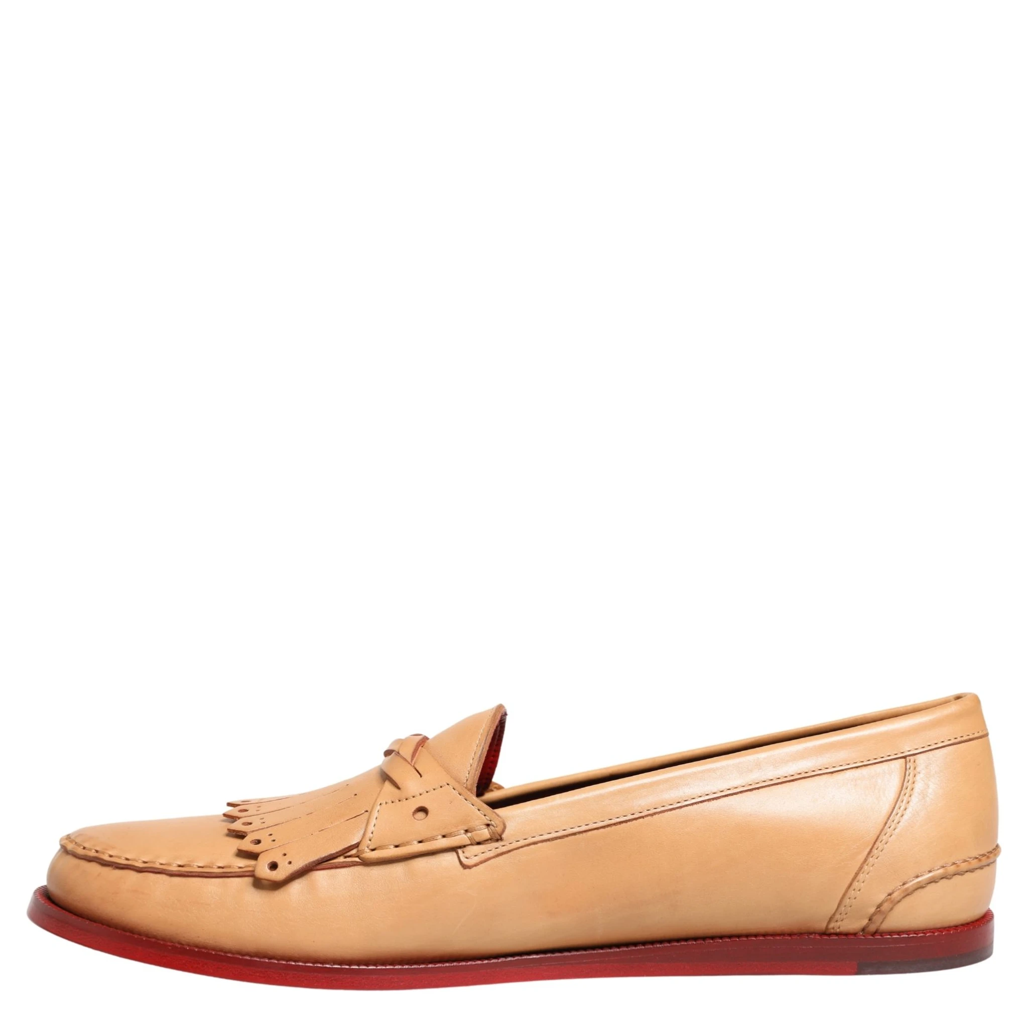 Beige Tassel Leather Men Slip On Loafers Shoes