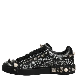 Black Portofino Graffiti Stud Sneakers Shoes