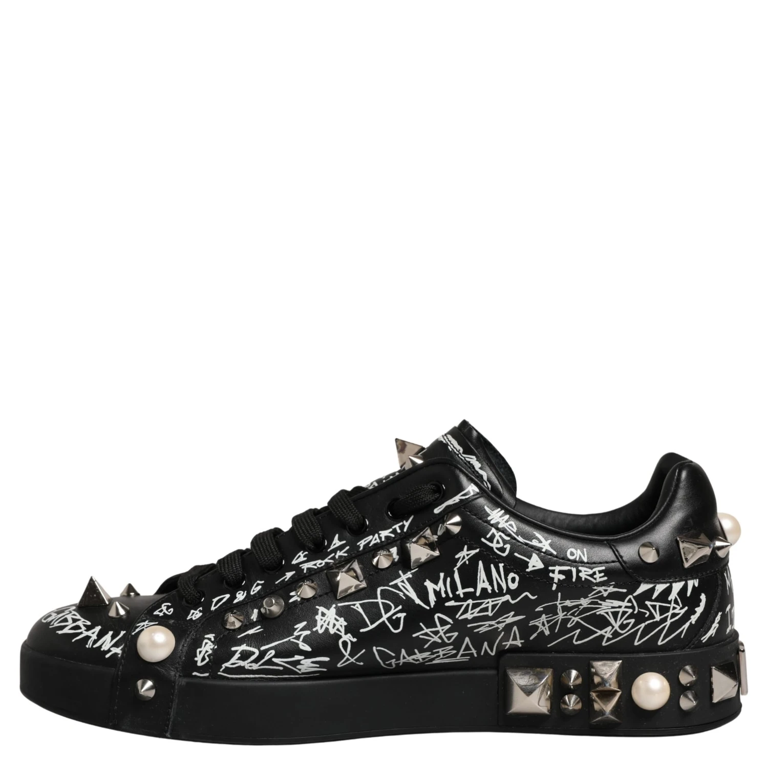 Black Portofino Graffiti Stud Sneakers Shoes