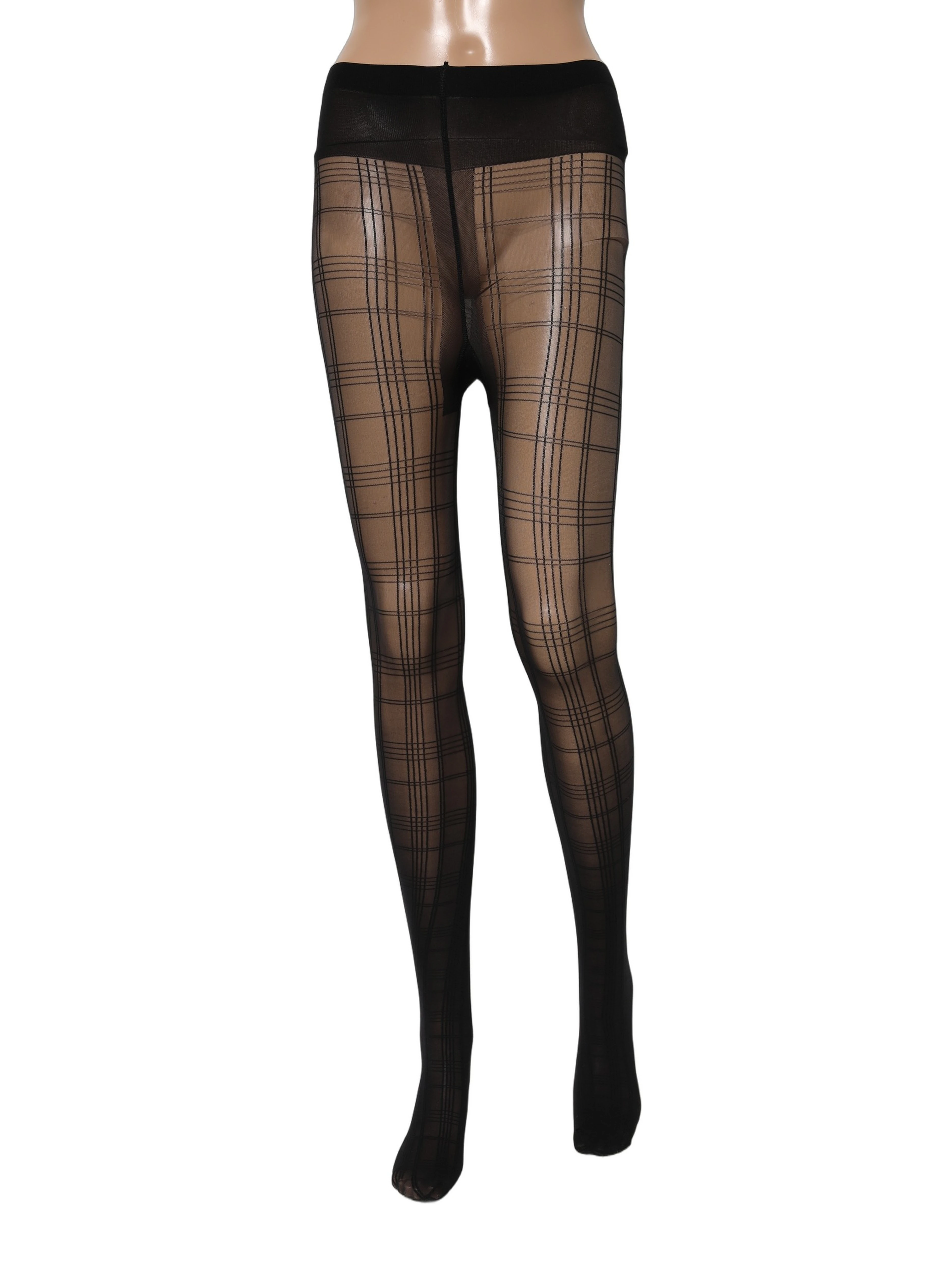 Black Nylon Tartan Pattern Tights Stockings Socks
