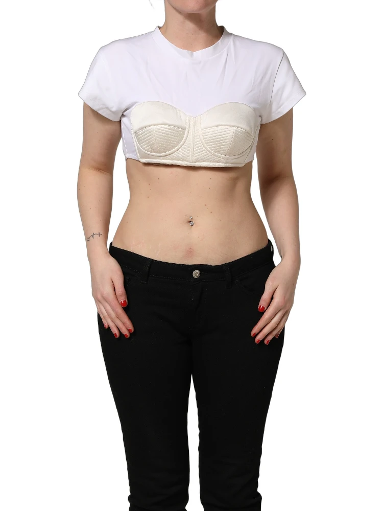 White Bustier Short Sleeve CrewNeck Cropped Top alternative