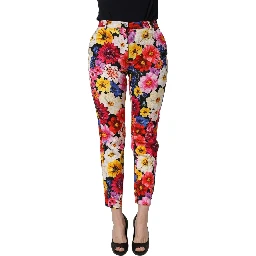 Multicolor Floral Print Tapered Trouser Pants