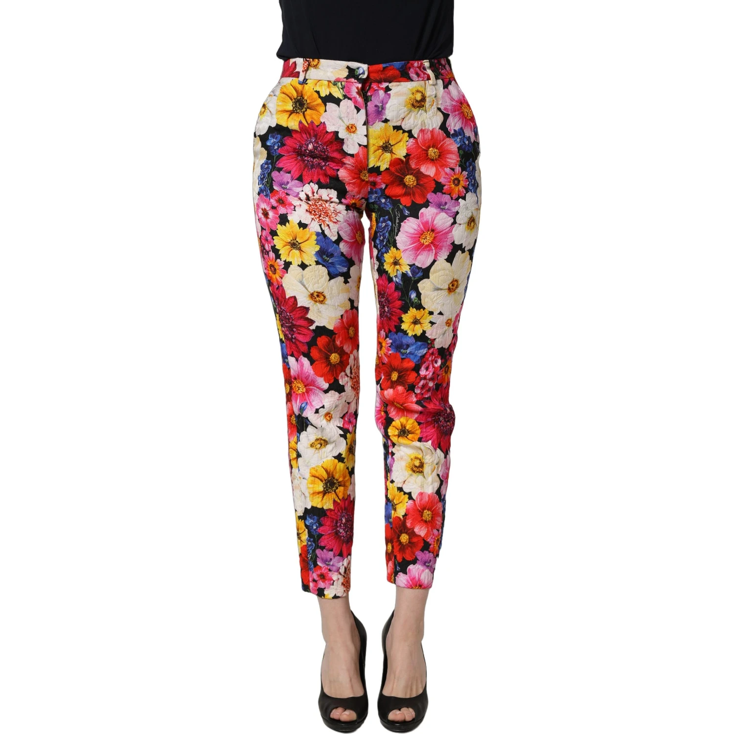 Multicolor Floral Print Tapered Trouser Pants