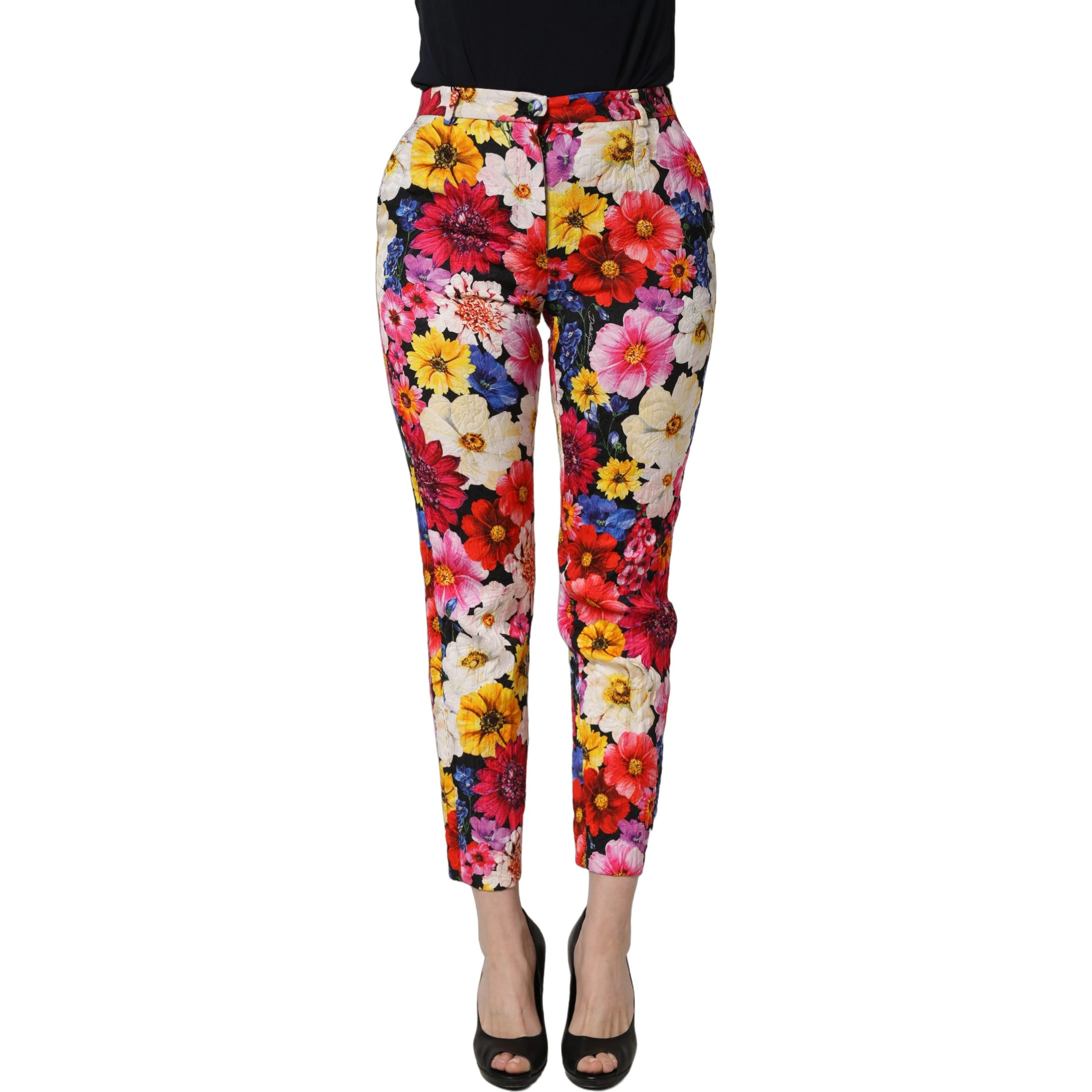 Multicolor Floral Print Tapered Trouser Pants
