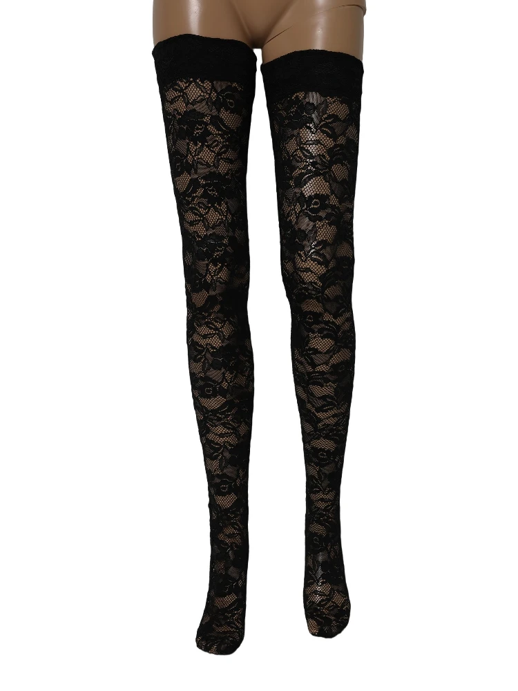 Black Floral Lace Thigh High Stockings Socks