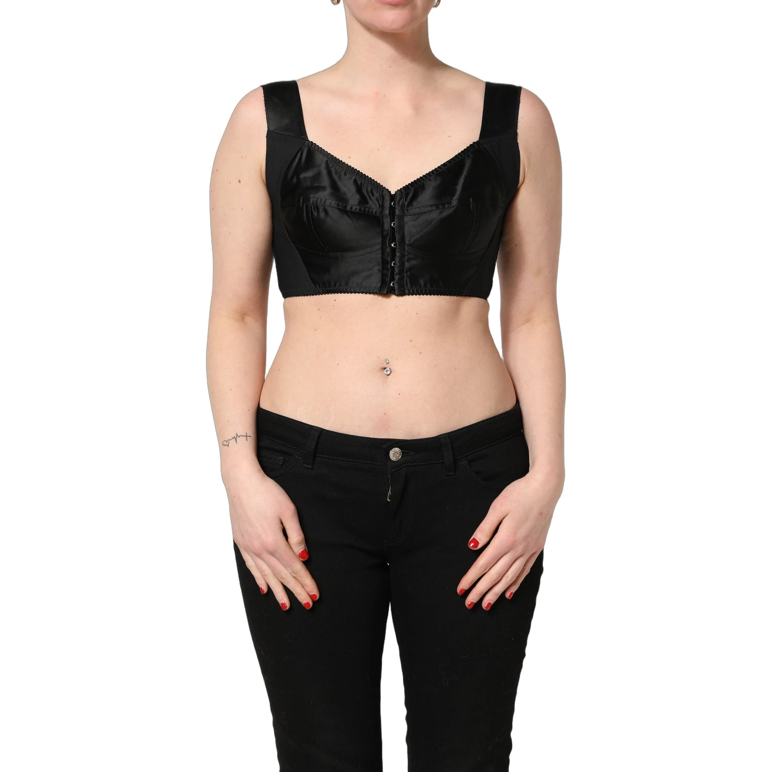 Black Satin Nylon Corset Sleeveless Cropped Top