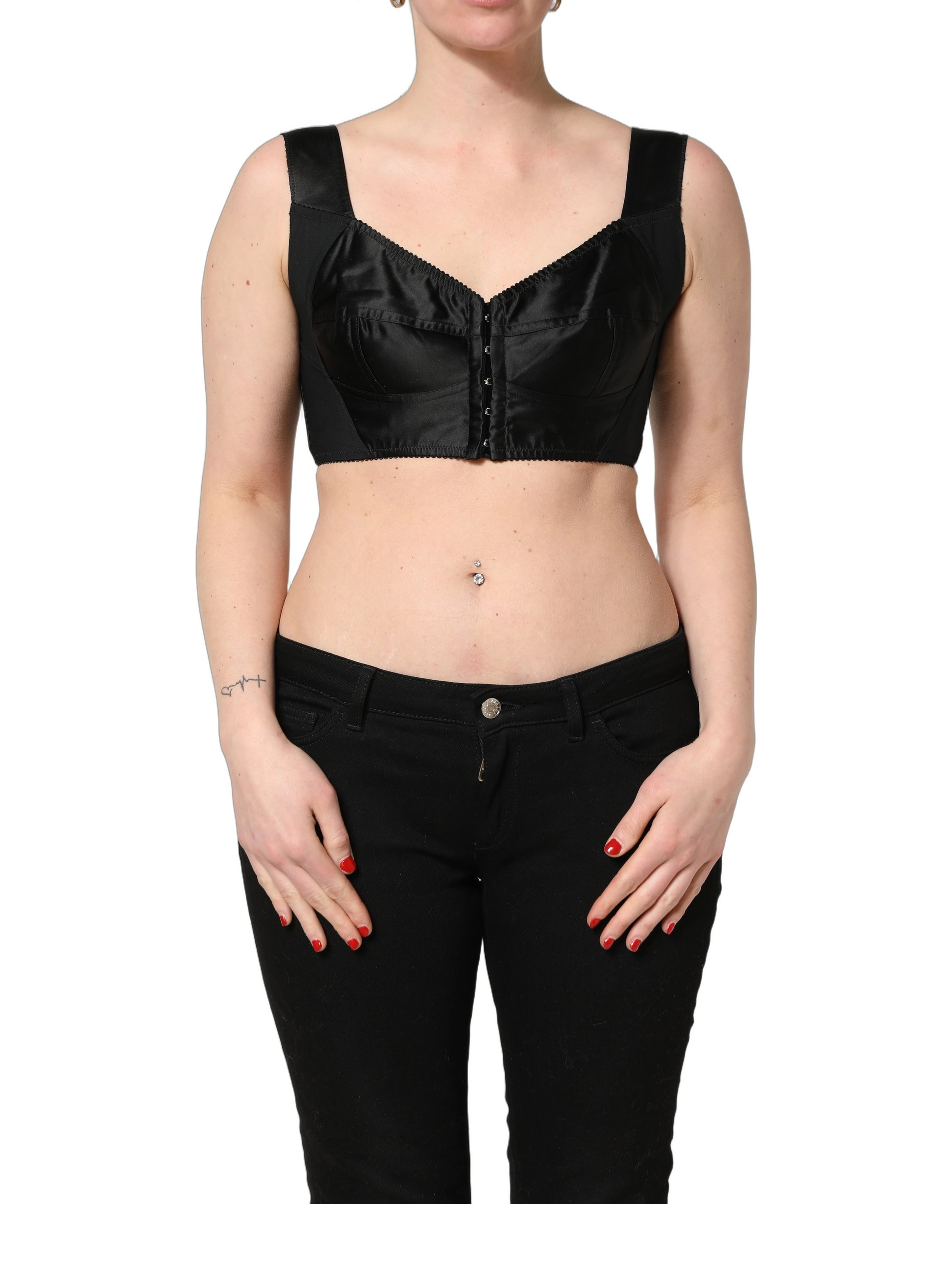 Black Satin Nylon Corset Sleeveless Cropped Top