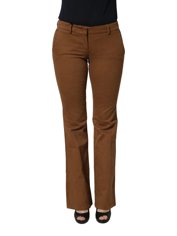 Brown Low Waist Cotton Women Bootcut Trousers Pants