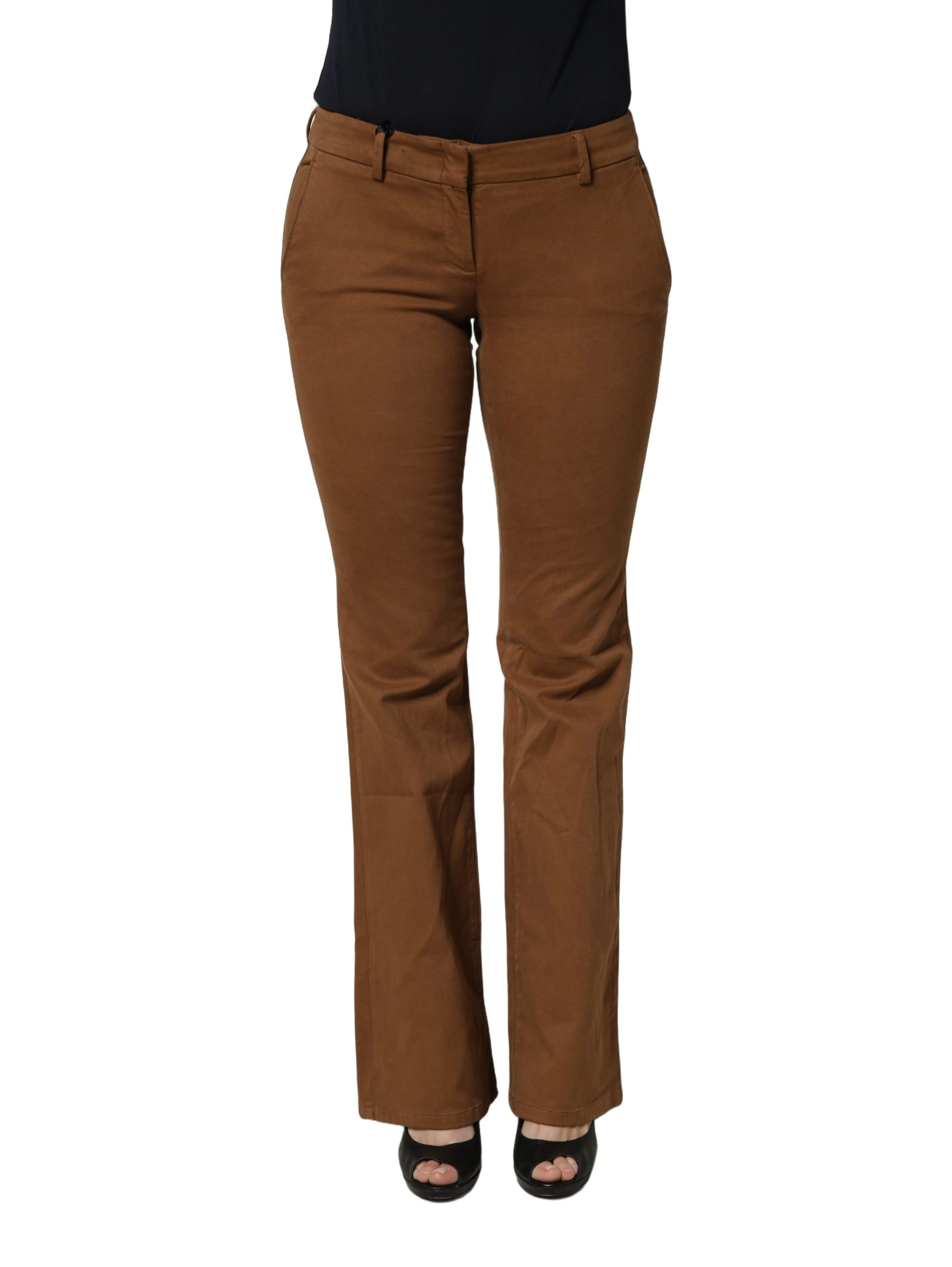 Brown Low Waist Cotton Women Bootcut Trousers Pants