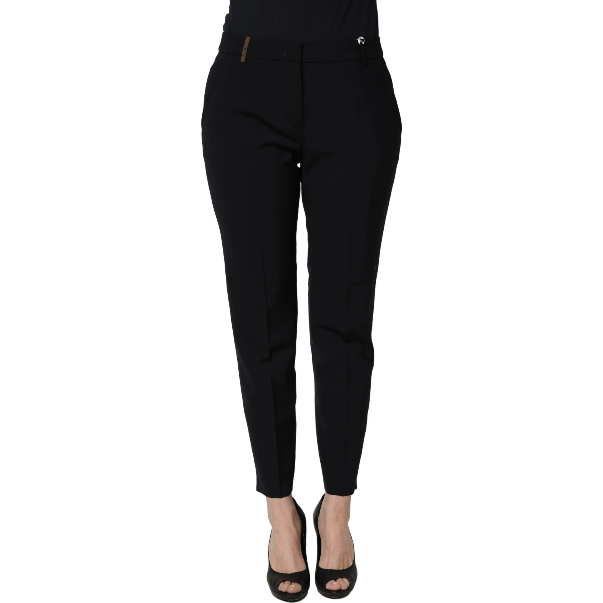 Black Skinny Mid Waist Chino Women Trouser Pants