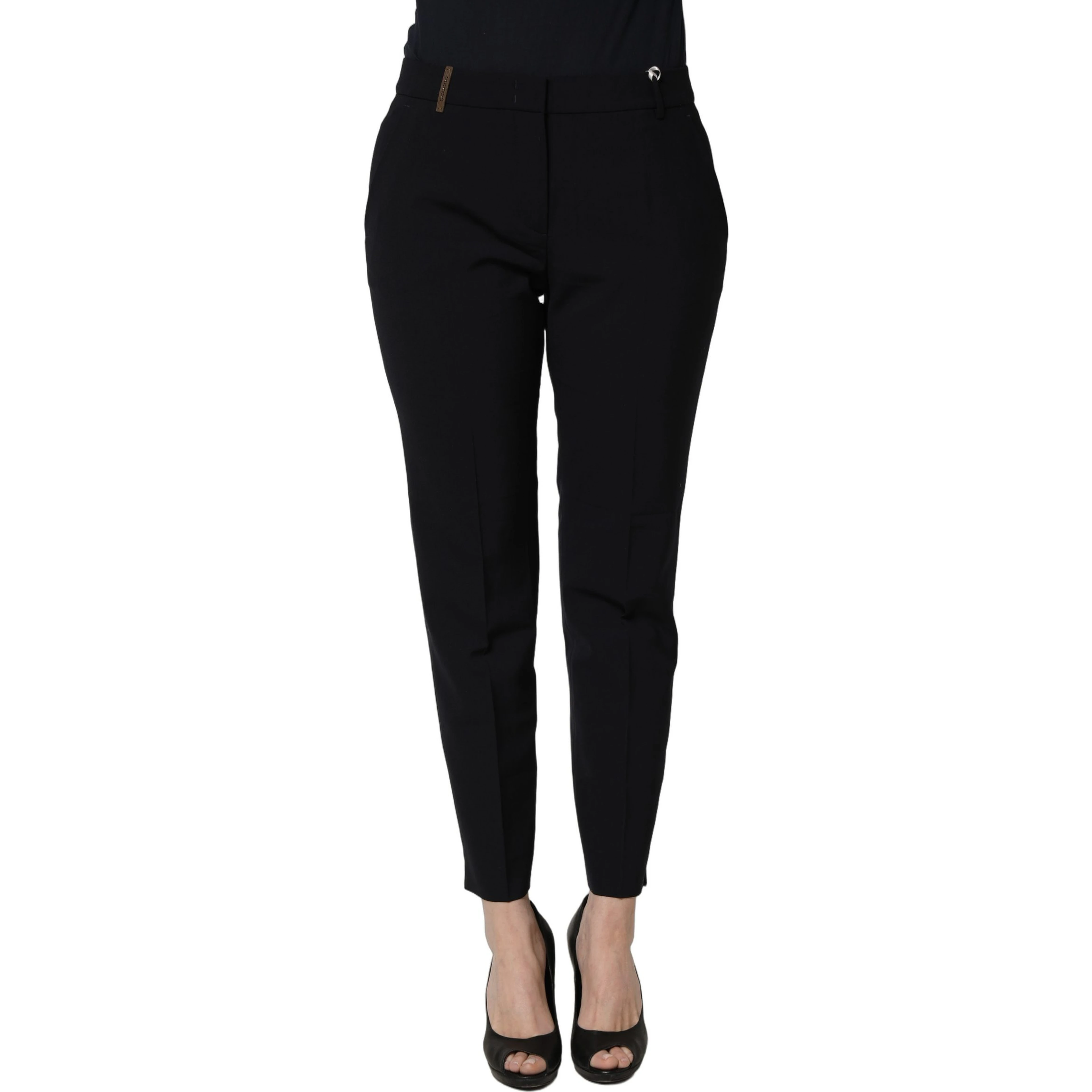 Black Skinny Mid Waist Chino Women Trouser Pants