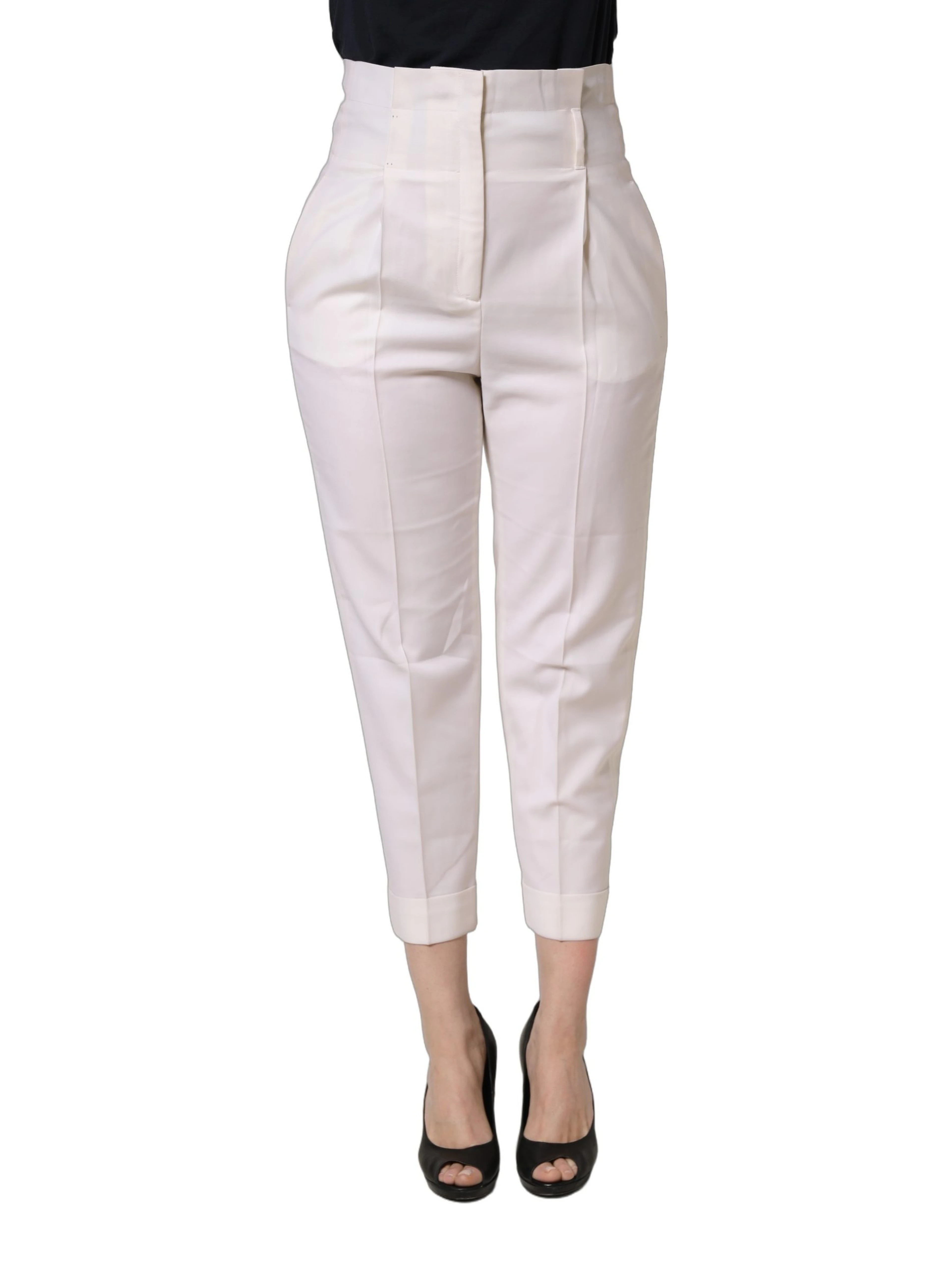 White Skinny High Waist Chino Cropped Trouser Pants
