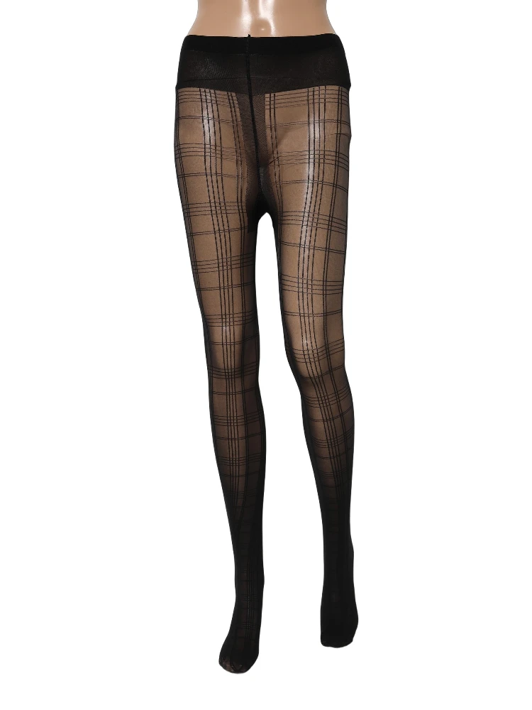 Black Nylon Tartan Pattern Tights Stockings Socks alternative