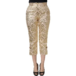 Gold Jacquard Floral Lamé Crop Trouser Pants