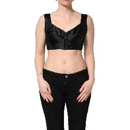 Black Satin Nylon Corset Sleeveless Cropped Top