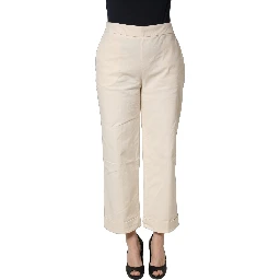 Beige High Waist Straight Capri Cropped Trouser Pants