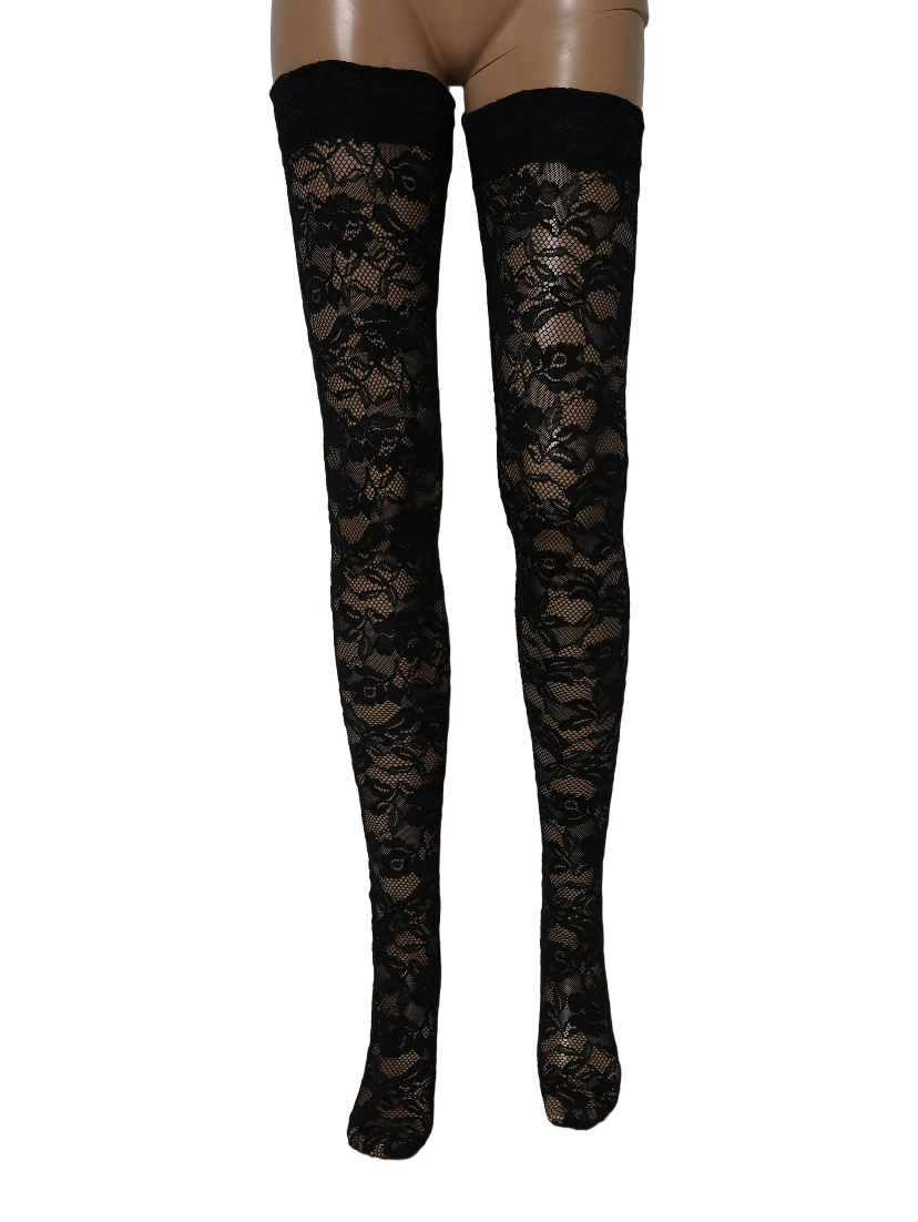 Black Floral Lace Thigh High Stockings Socks