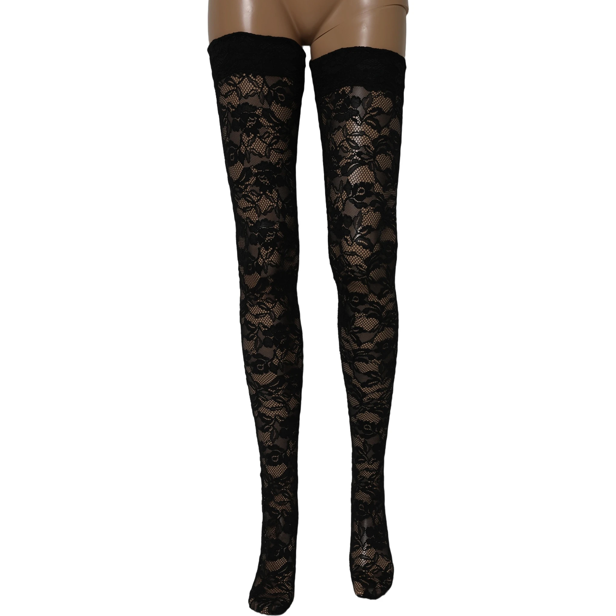 Black Floral Lace Thigh High Stockings Socks