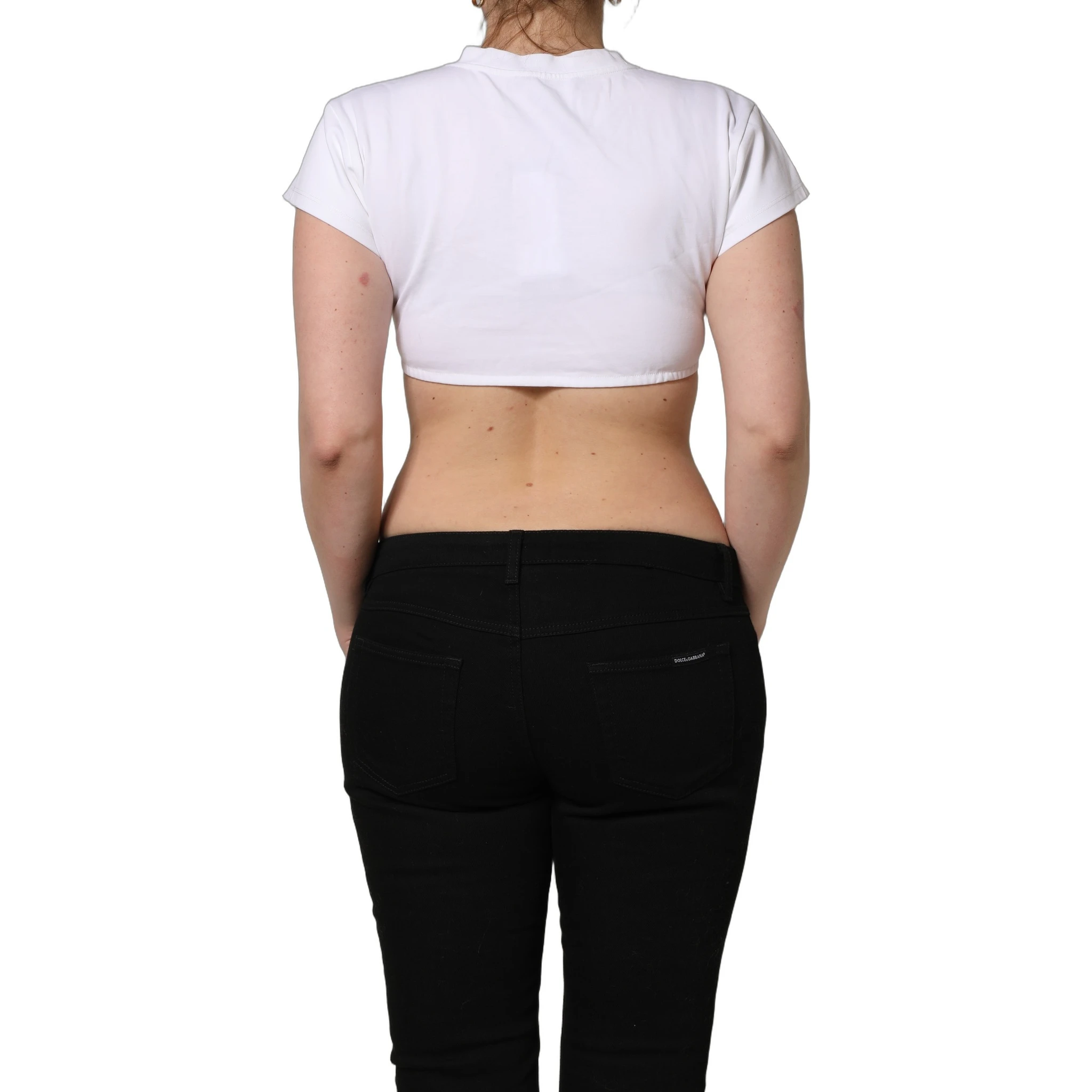 White Bustier Short Sleeve CrewNeck Cropped Top