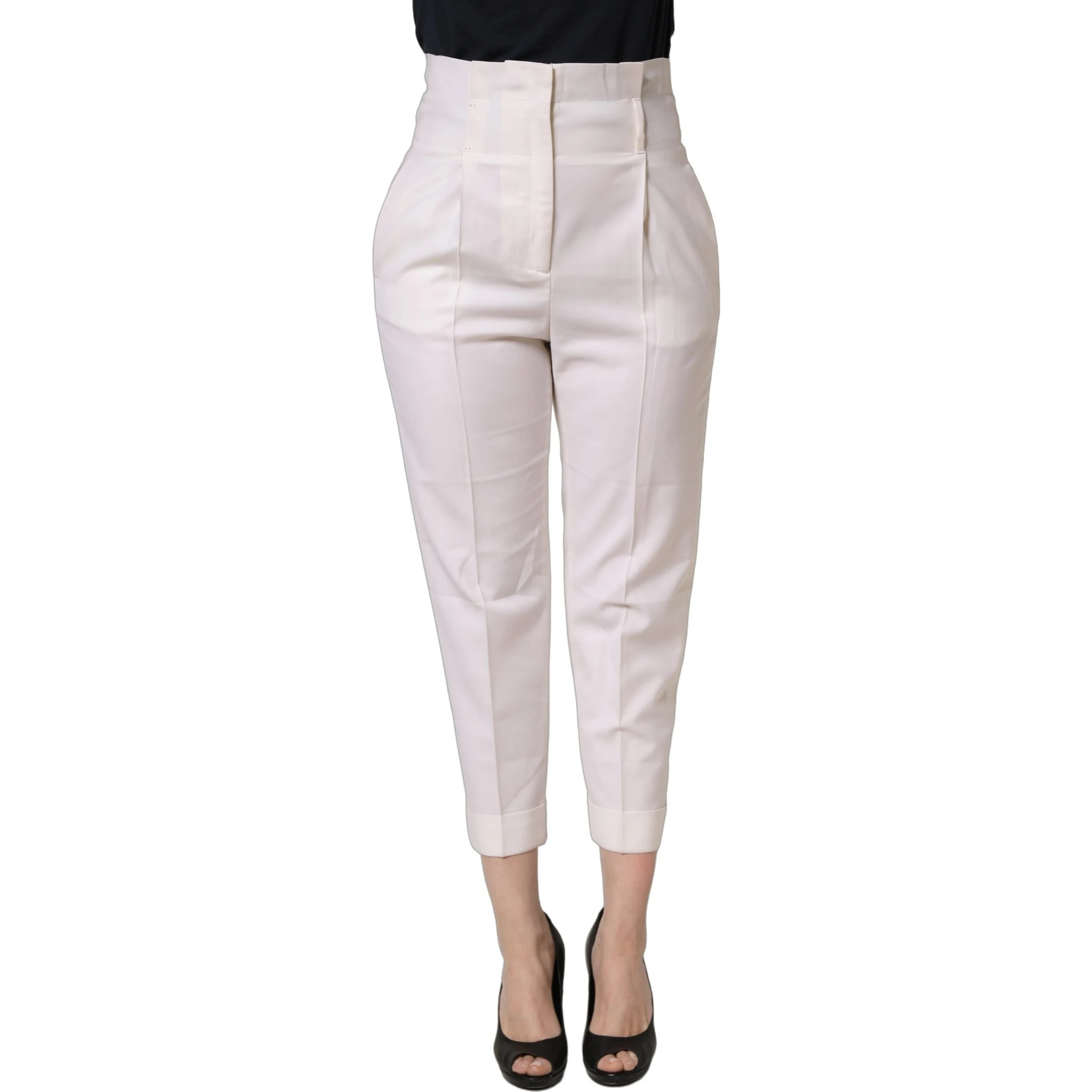 White Skinny High Waist Chino Cropped Trouser Pants