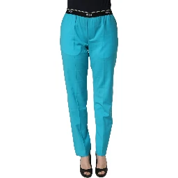 Blue Wool Mid Waist Tapered Women Trouser Pants