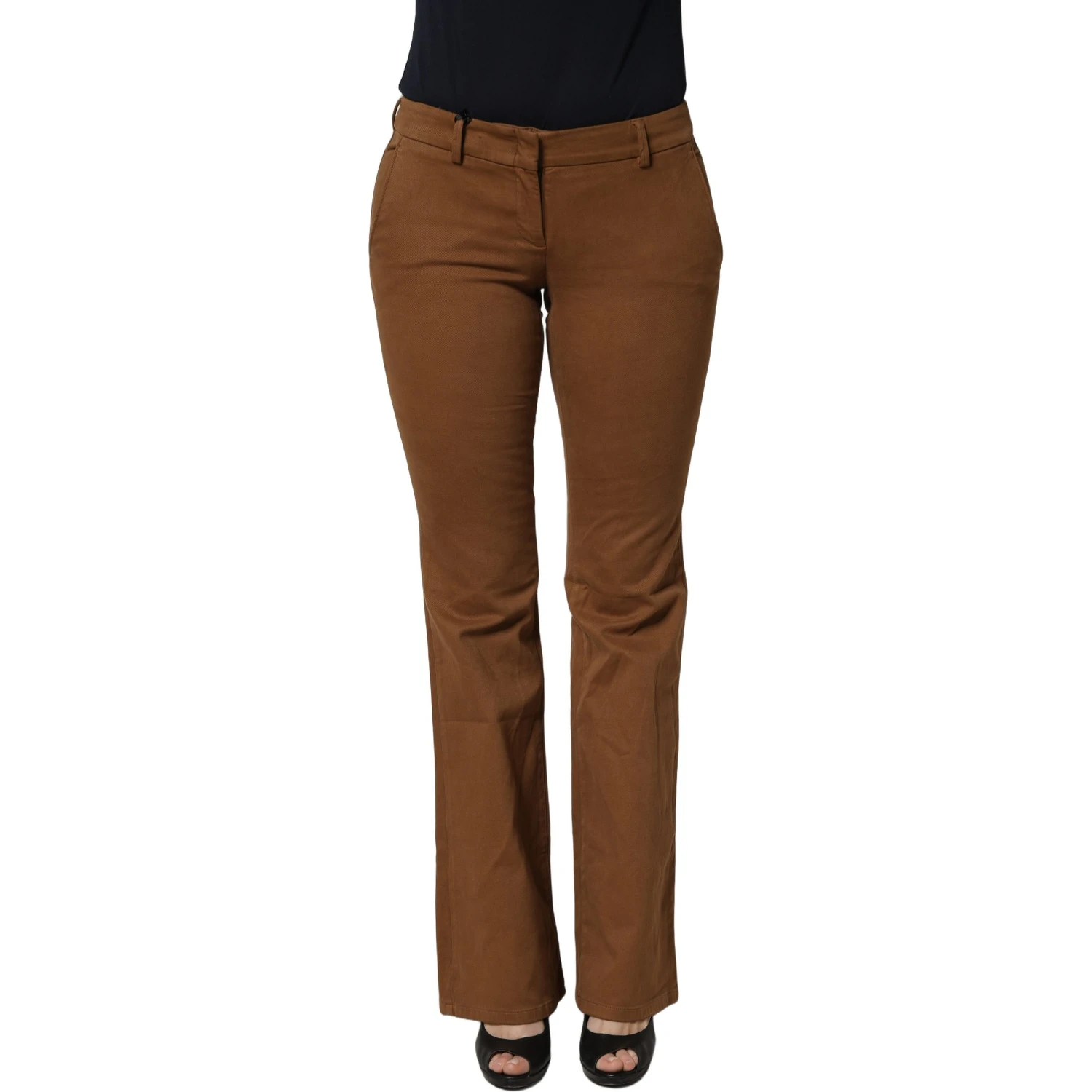 Brown Low Waist Cotton Women Bootcut Trousers Pants