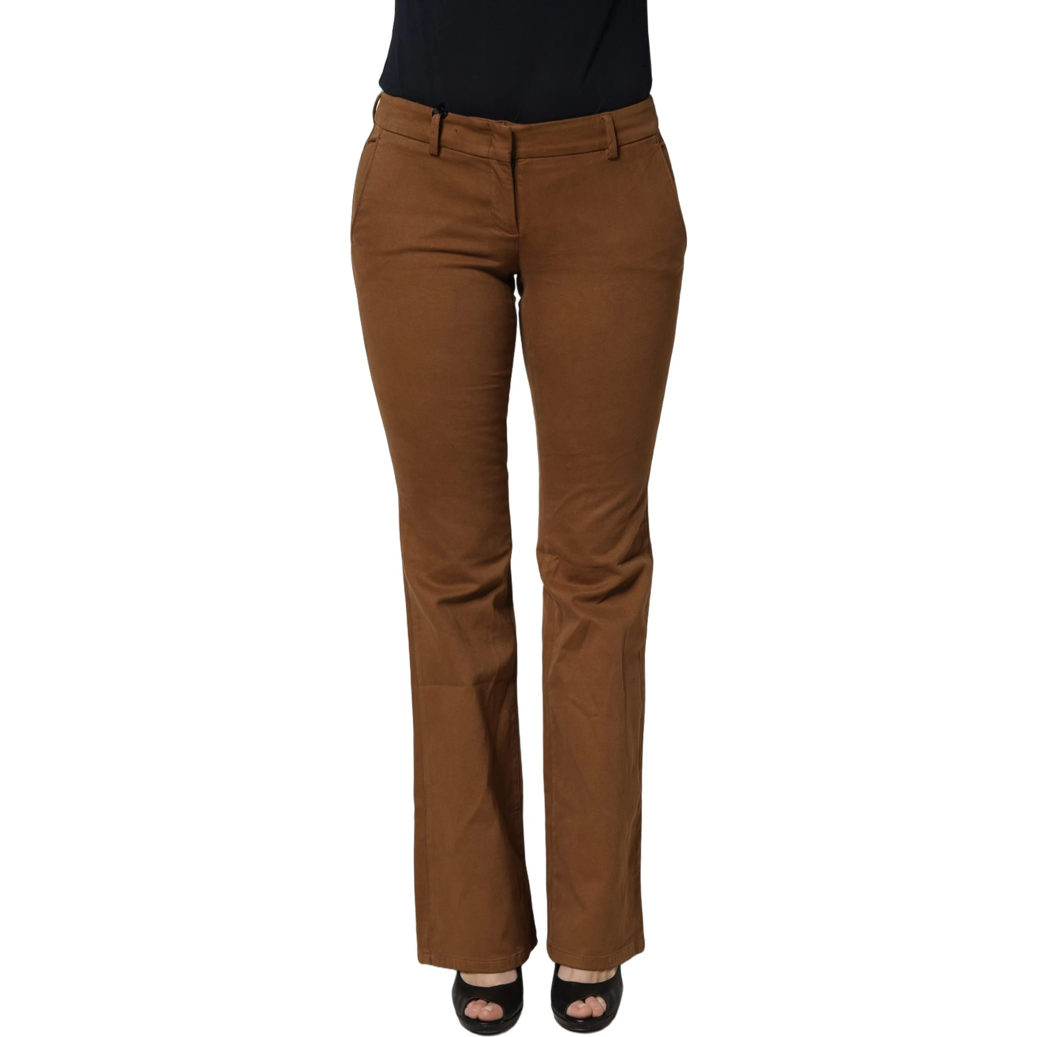 Brown Low Waist Cotton Women Bootcut Trousers Pants