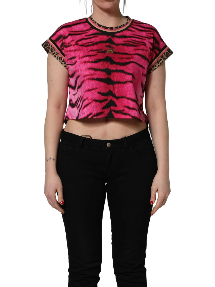 Pink Zebra Sleeveless Crew Neck Cropped T-shirt alternative