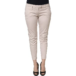 Beige Low Waist Tapered Women Cropped Trousers Pants