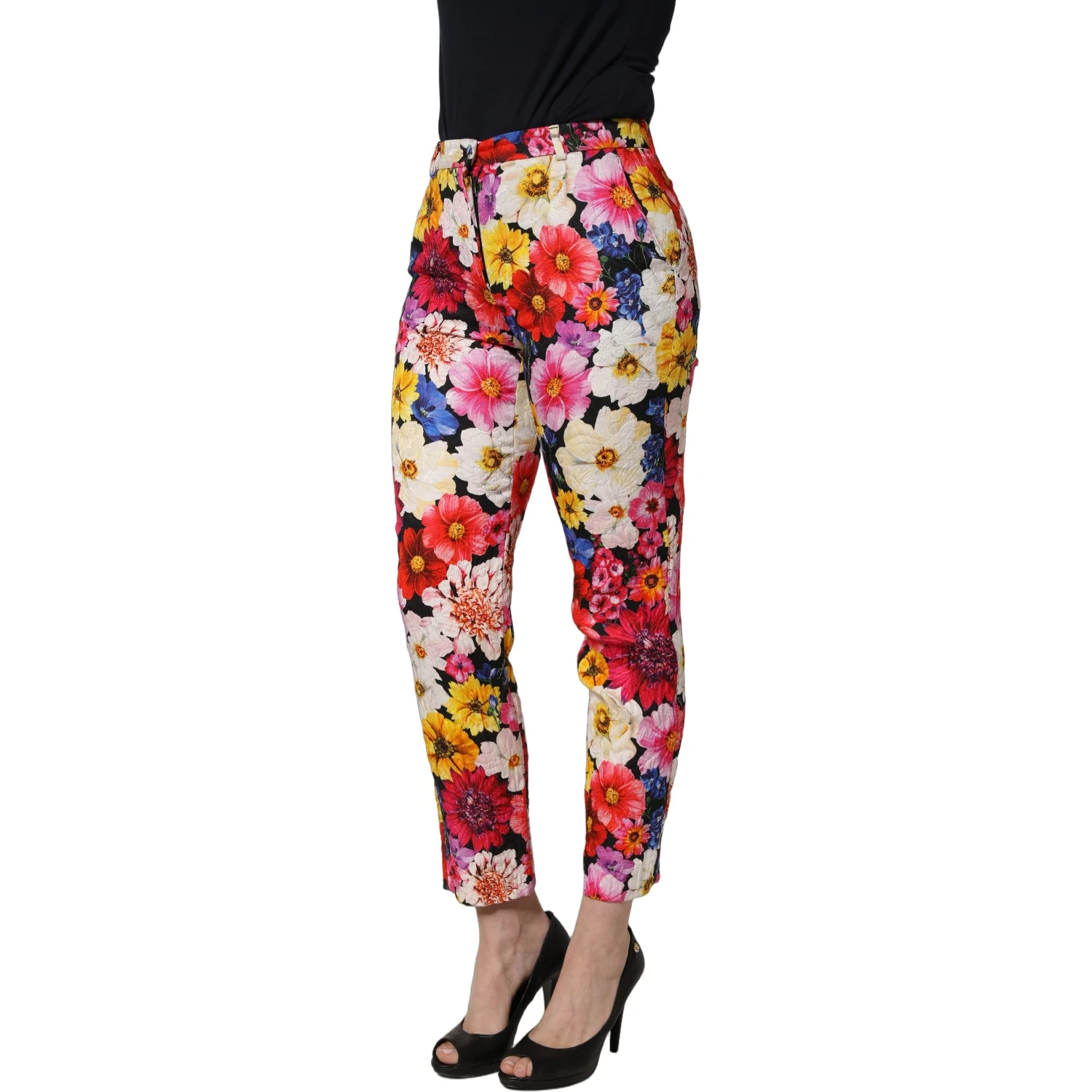 Multicolor Floral Print Tapered Trouser Pants