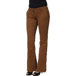 Brown Low Waist Cotton Women Bootcut Trousers Pants