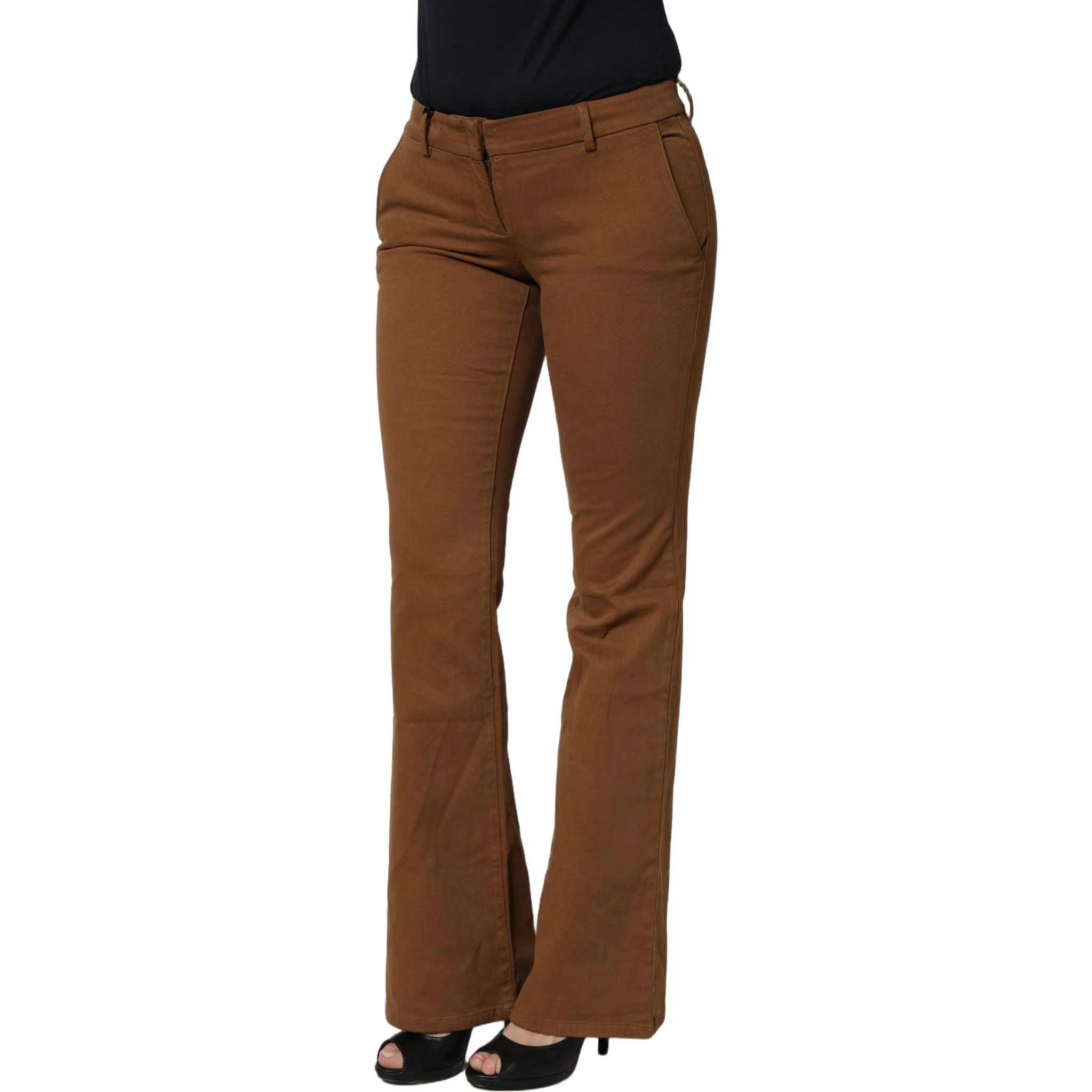 Brown Low Waist Cotton Women Bootcut Trousers Pants