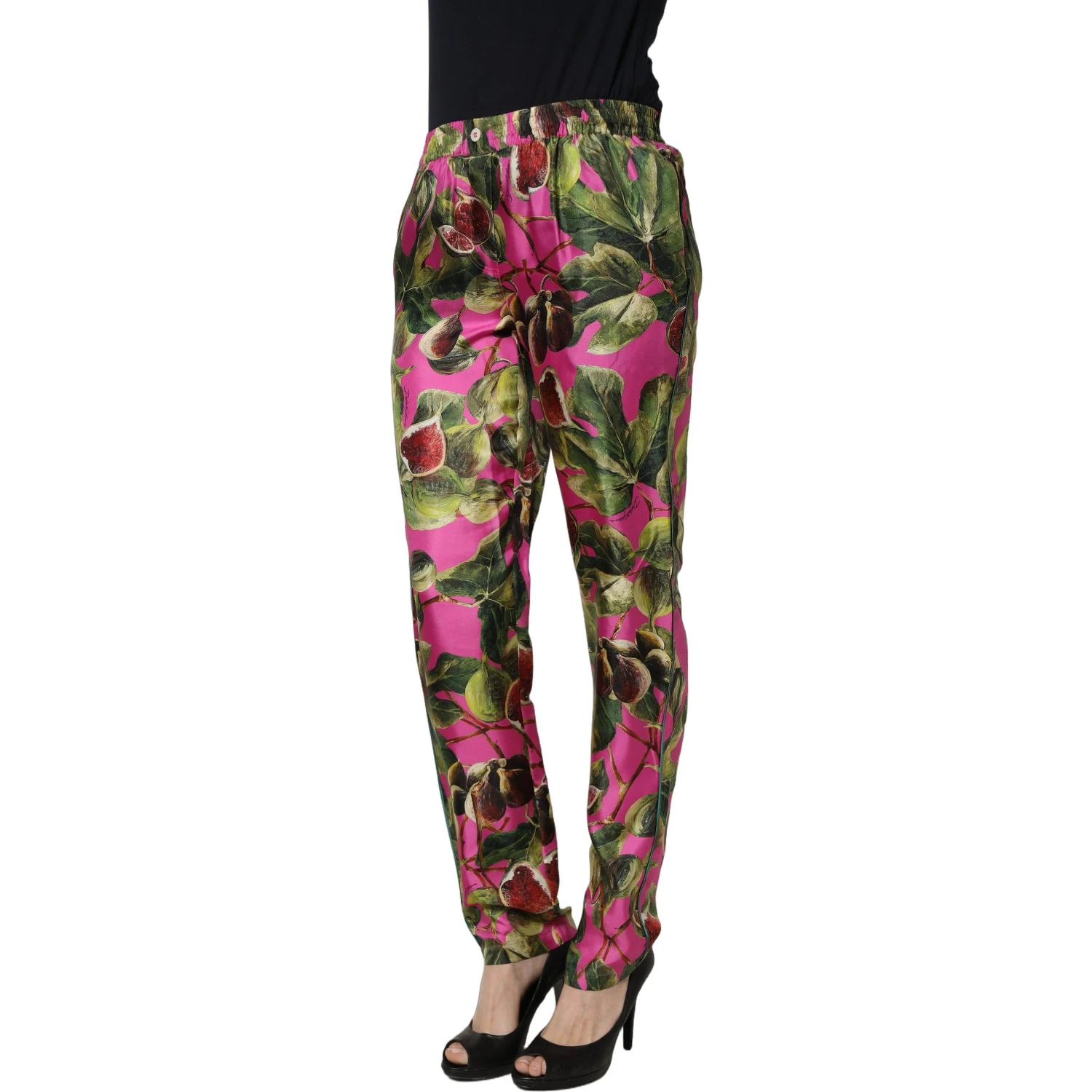 Fuchsia Fig Fruit Leaf Tapered Trouser Pants