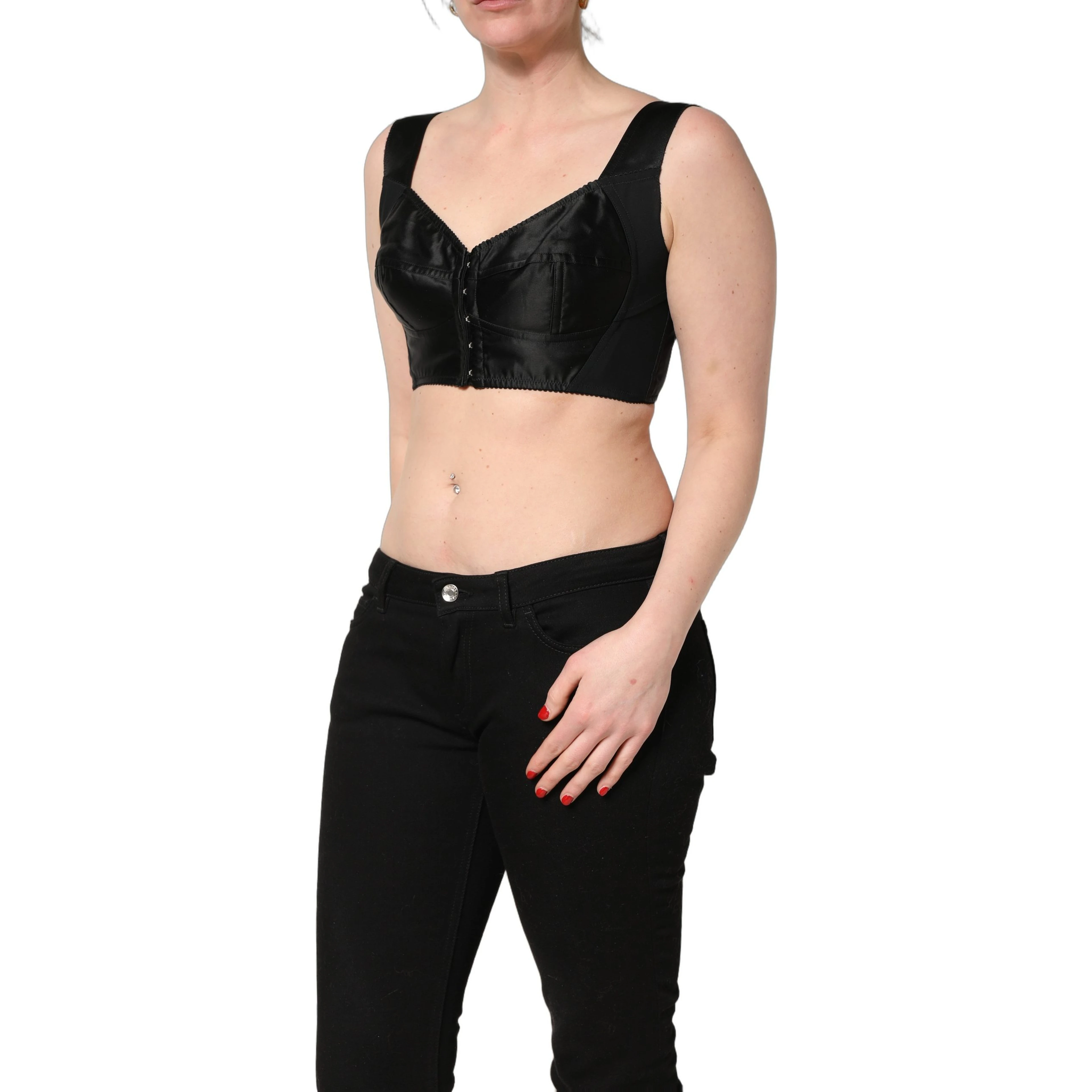 Black Satin Nylon Corset Sleeveless Cropped Top