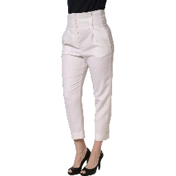 White Skinny High Waist Chino Cropped Trouser Pants
