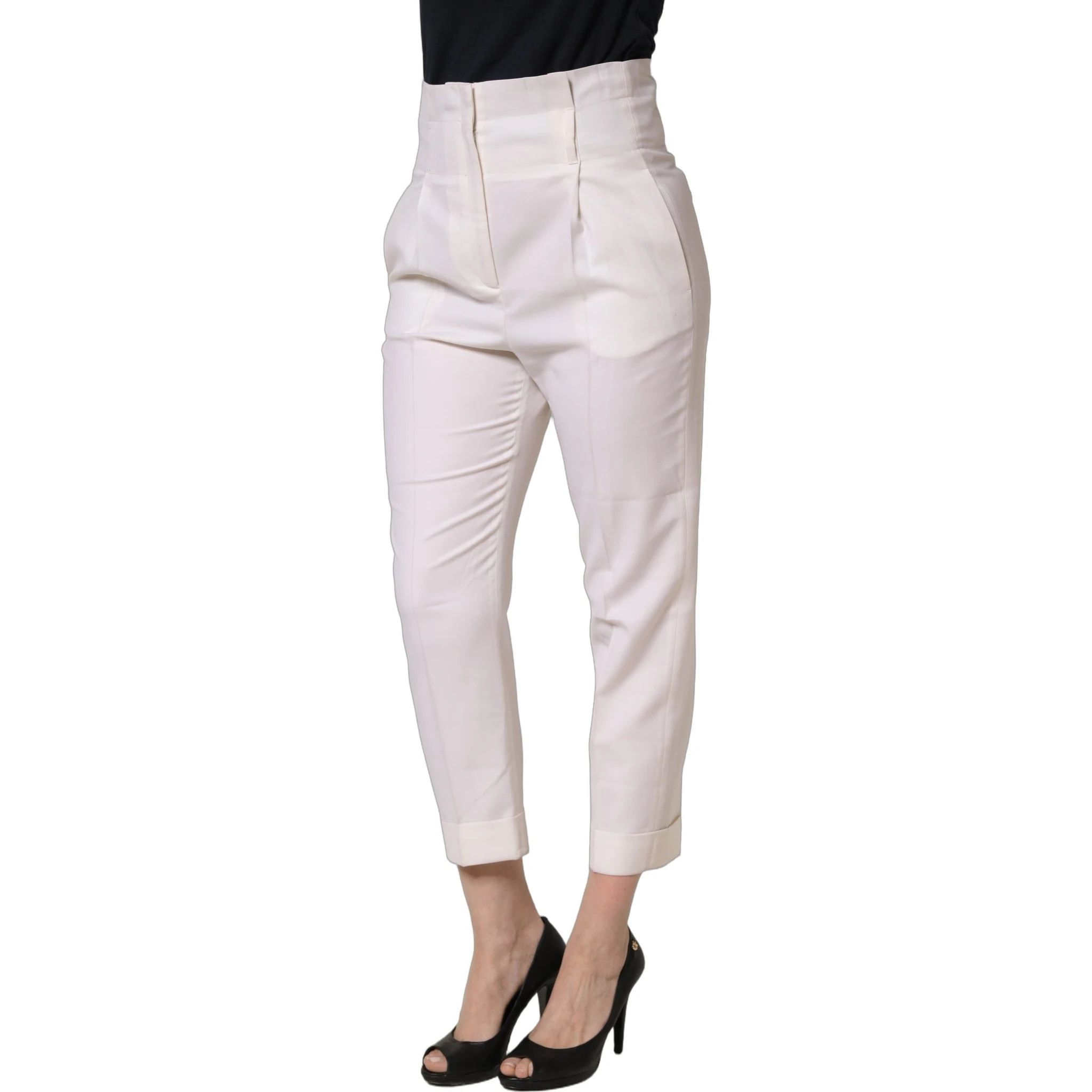 White Skinny High Waist Chino Cropped Trouser Pants