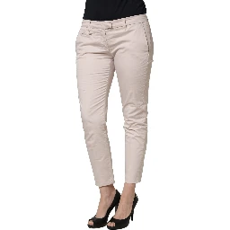 Beige Low Waist Tapered Women Cropped Trousers Pants